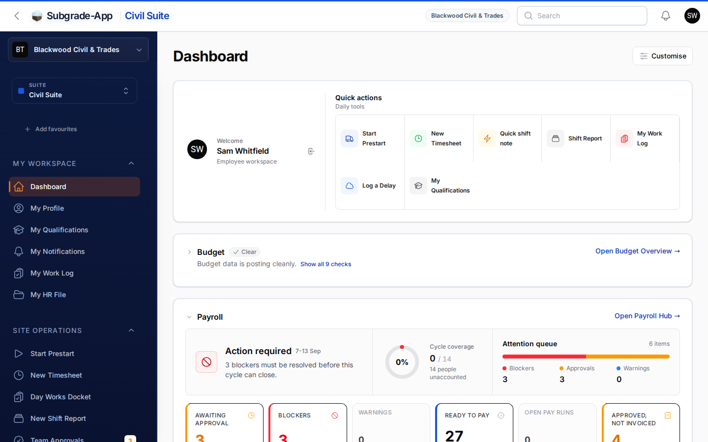 Civil Suite dashboard
