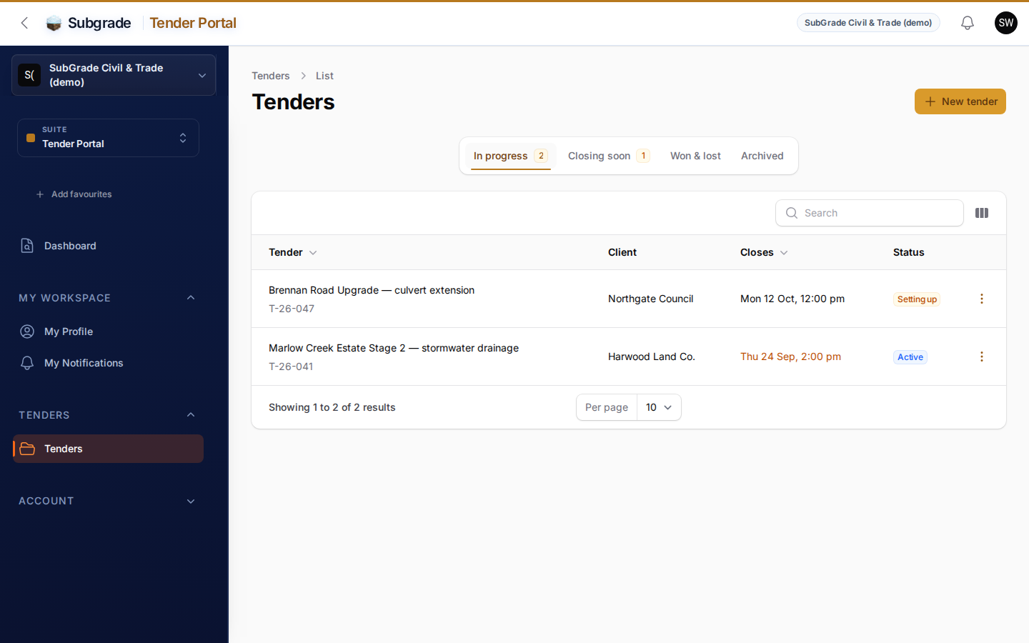 A folder per tender